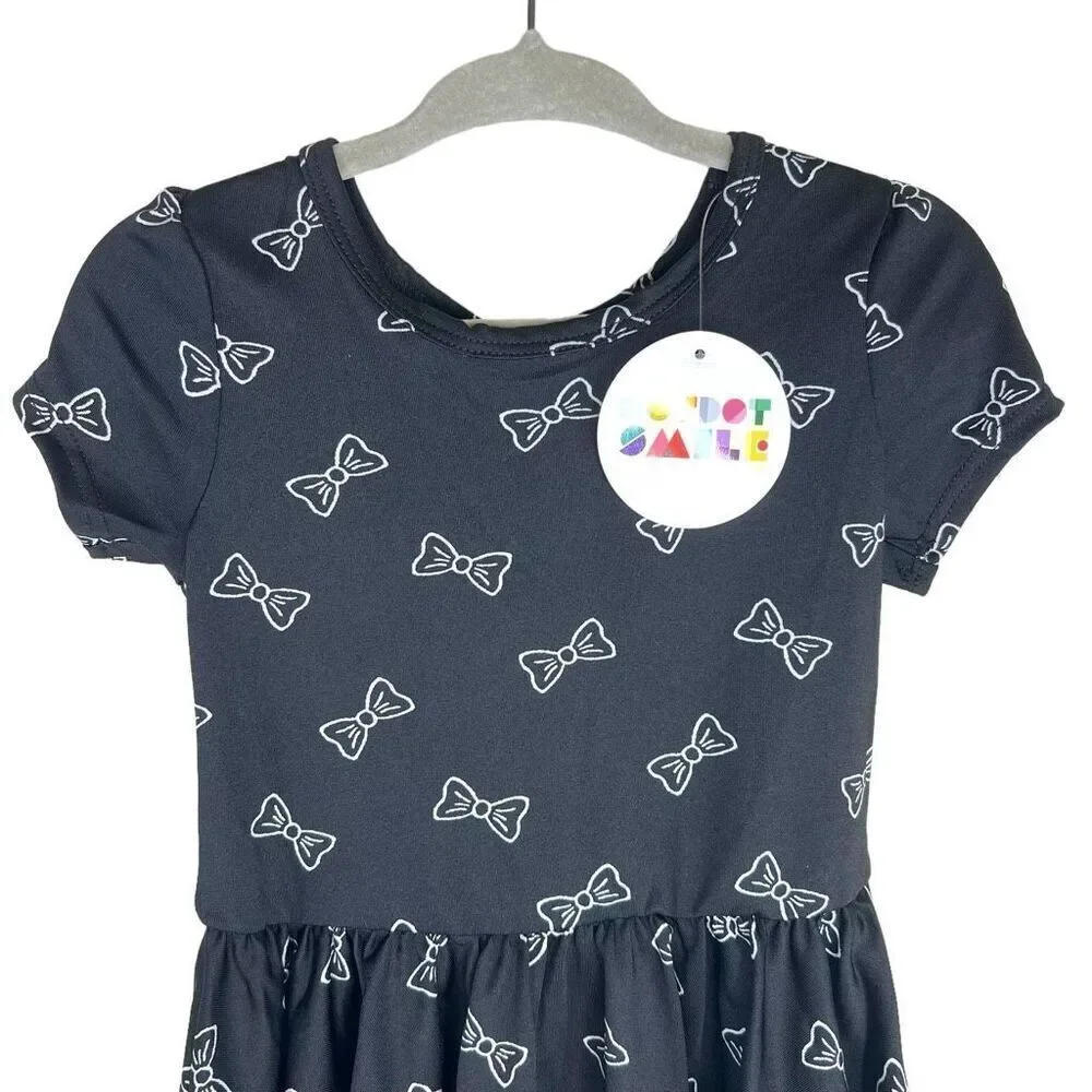 NEW Dot Dot Smile White Bow Black Cap Sleeve Dress 12-24M
